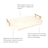 Fatehpore - White Marble Decor/ Serving Tray with Golden Handles