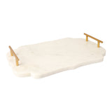 Fatehpore - White Marble Decor/ Serving Tray with Golden Handles