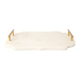 Fatehpore - White Marble Decor/ Serving Tray with Golden Handles