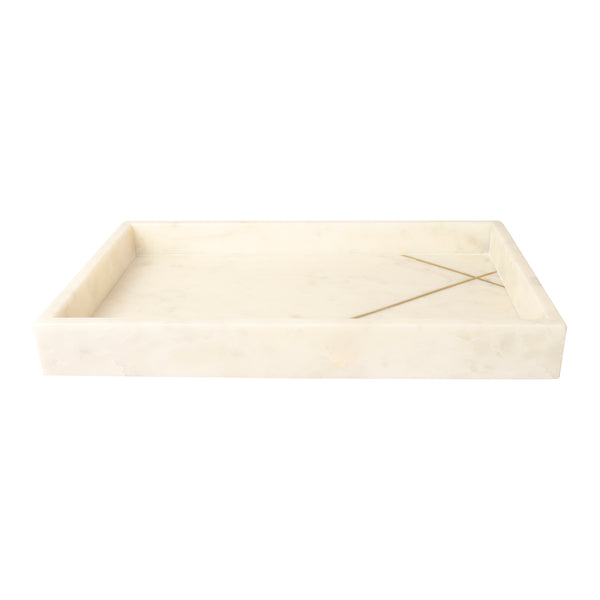 White Marble Vanity Tray with Gold Inlay