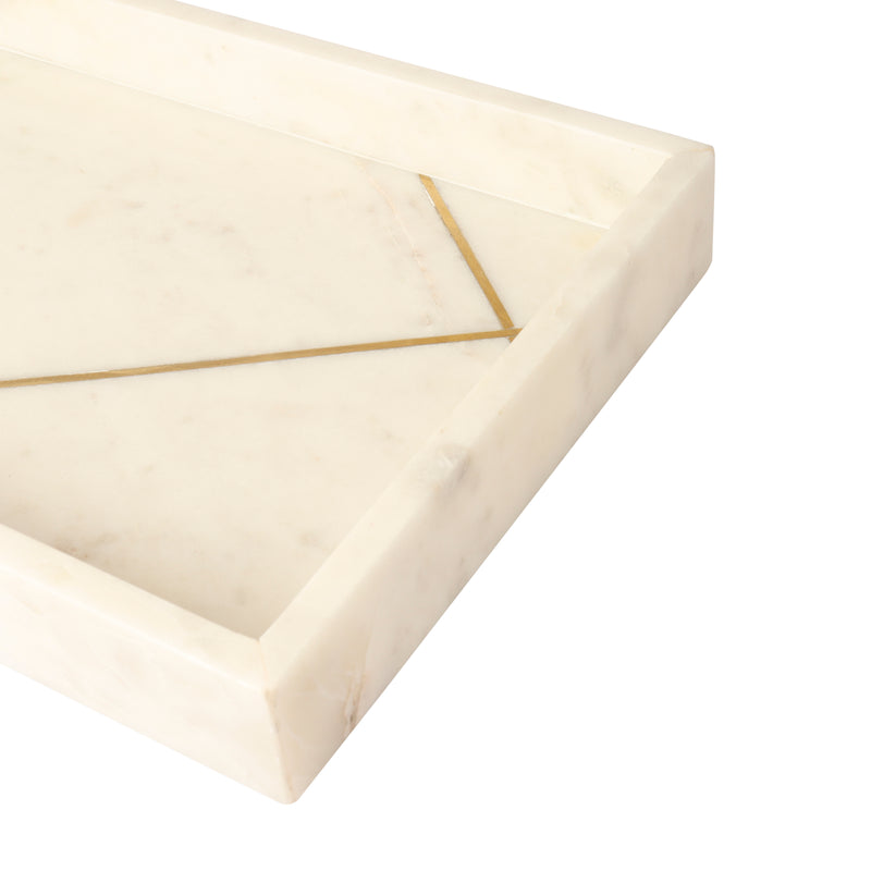 White Marble Vanity Tray with Gold Inlay