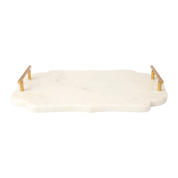 Fatehpore - White Marble Decor/ Serving Tray with Golden Handles