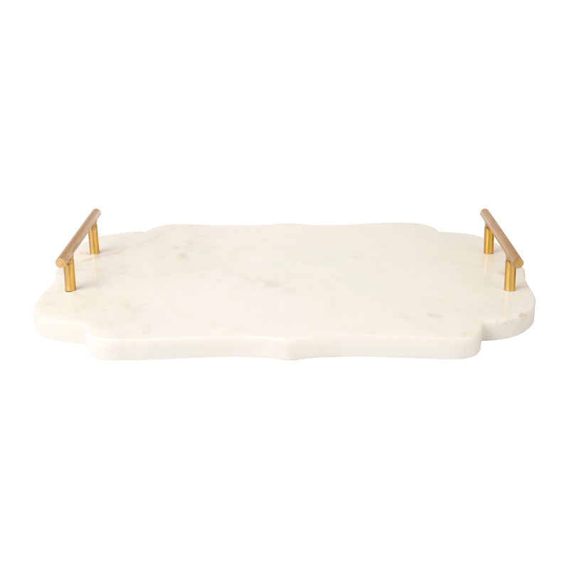 Fatehpore - White Marble Decor/ Serving Tray with Golden Handles