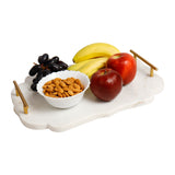 Fatehpore - White Marble Decor/ Serving Tray with Golden Handles